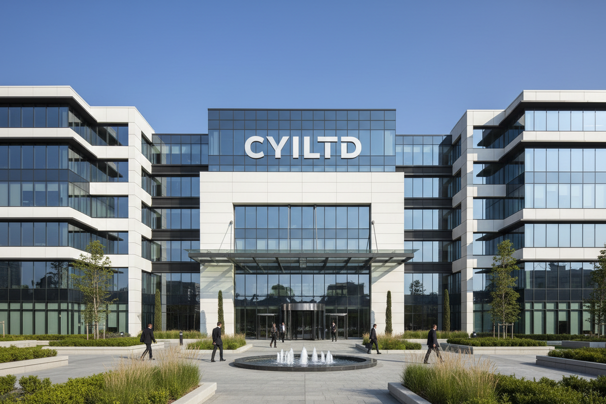 An image of a headquarters office with the name Cyiltd 